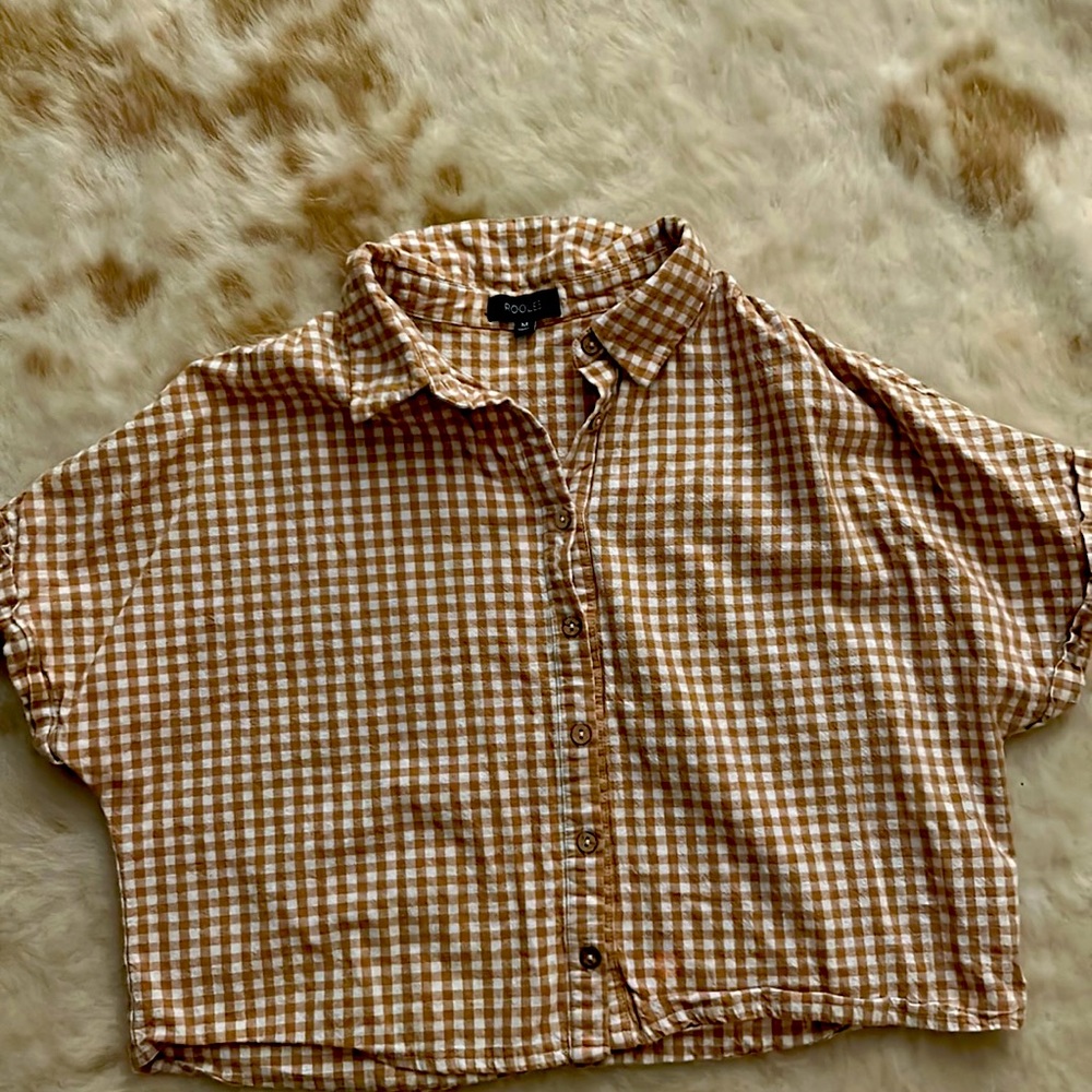 Cropped Gingham Button Up Shirt
